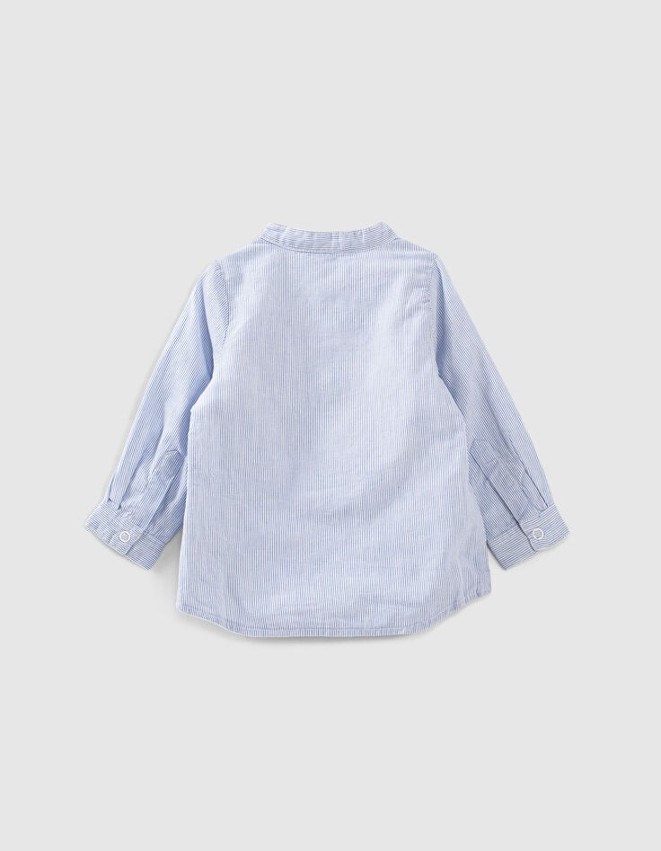 Ikks Chemise Réversible Blanc Bleu Rayé Coton Bio Bébé Garçon