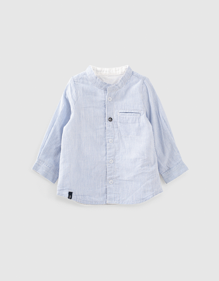 ikks Chemise réversible blanc bleu rayé coton bio bébé garçon