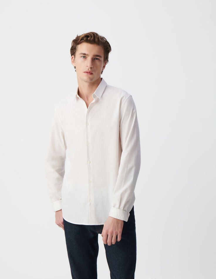 Ikks Chemise SLIM Beige Motif Rayures Aquarellées Homme