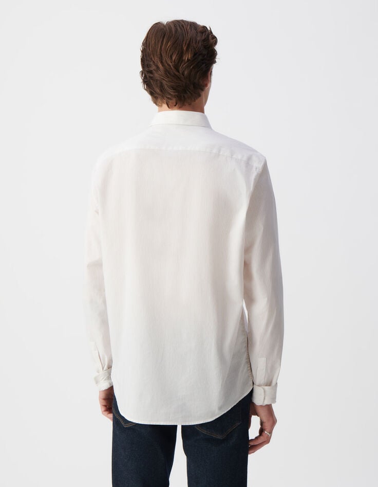 Ikks Chemise SLIM Beige Motif Rayures Aquarellées Homme