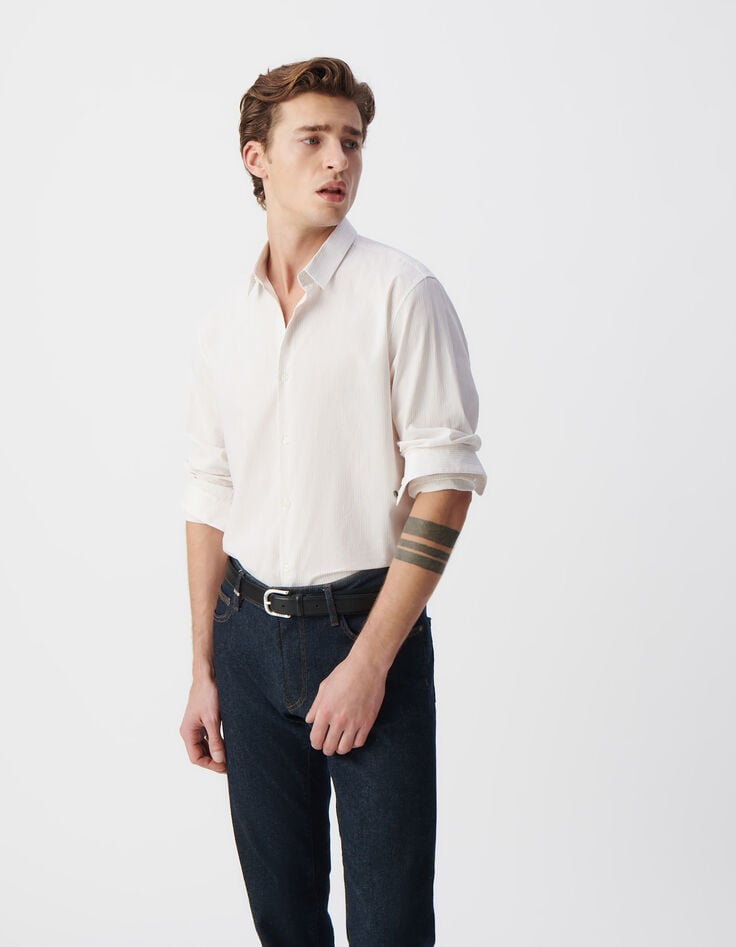 Ikks Chemise SLIM Beige Motif Rayures Aquarellées Homme