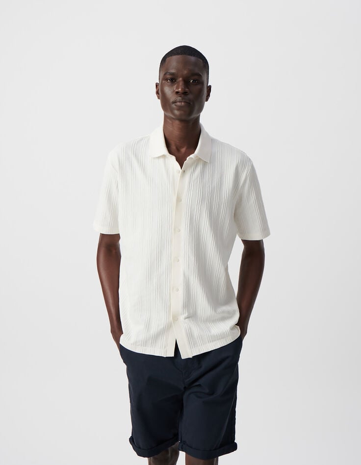 Ikks Chemise SLIM Blanc Cassé Maille Jeux De Rayures Homme