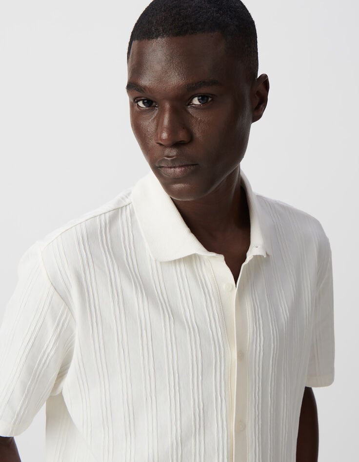 Ikks Chemise SLIM Blanc Cassé Maille Jeux De Rayures Homme