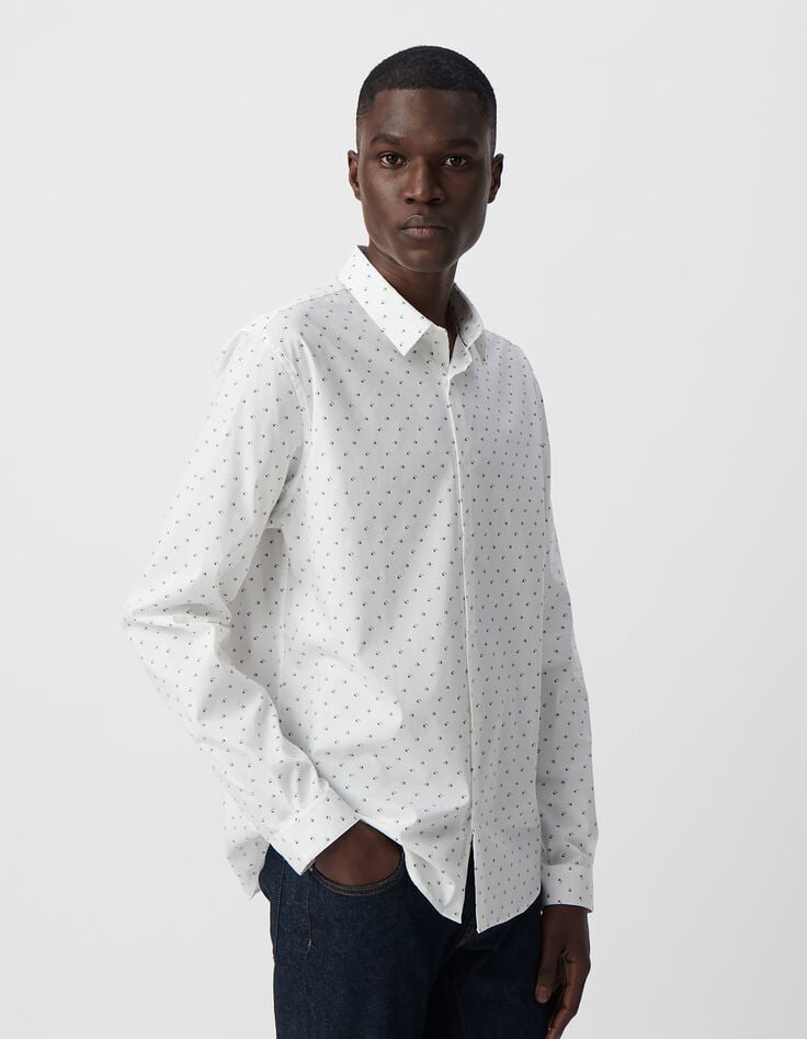 Ikks Chemise SLIM Blanche Imprimé Minimaliste Lunes Homme