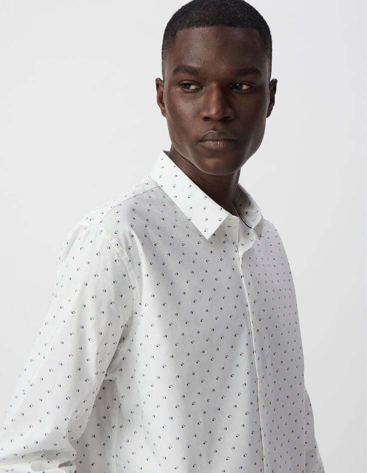 Ikks Chemise SLIM Blanche Imprimé Minimaliste Lunes Homme