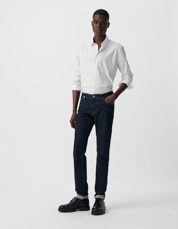 ikks Chemise SLIM blanche imprimé minimaliste lunes Homme