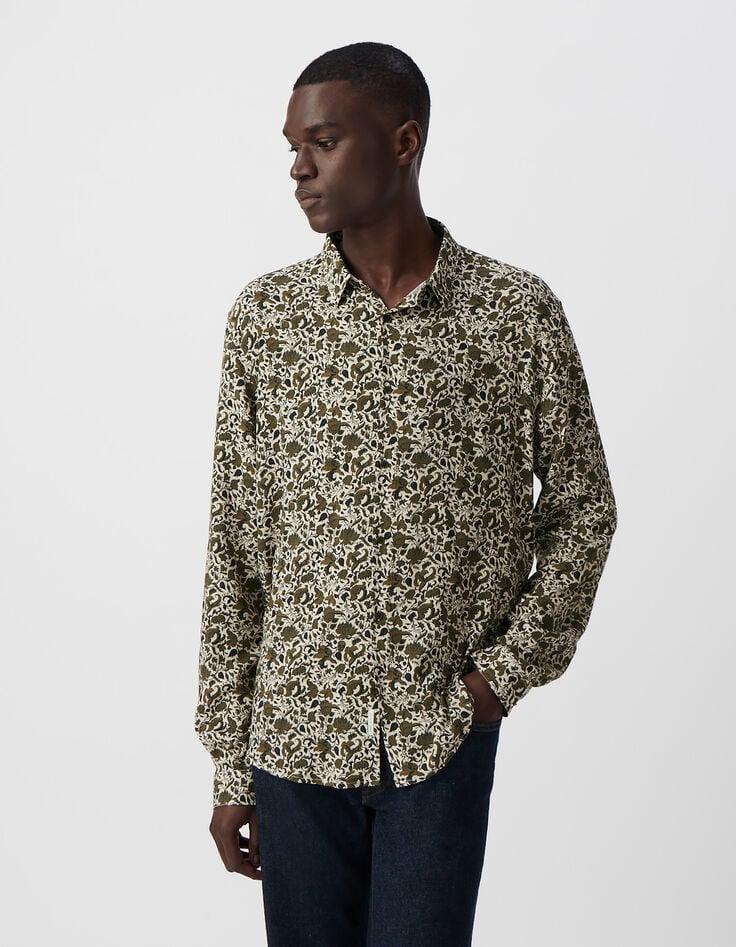 Ikks Chemise SLIM Kaki Imprimé Floral Têtes De Mort Homme