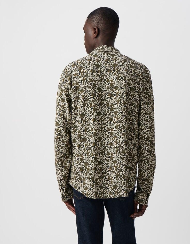 Ikks Chemise SLIM Kaki Imprimé Floral Têtes De Mort Homme