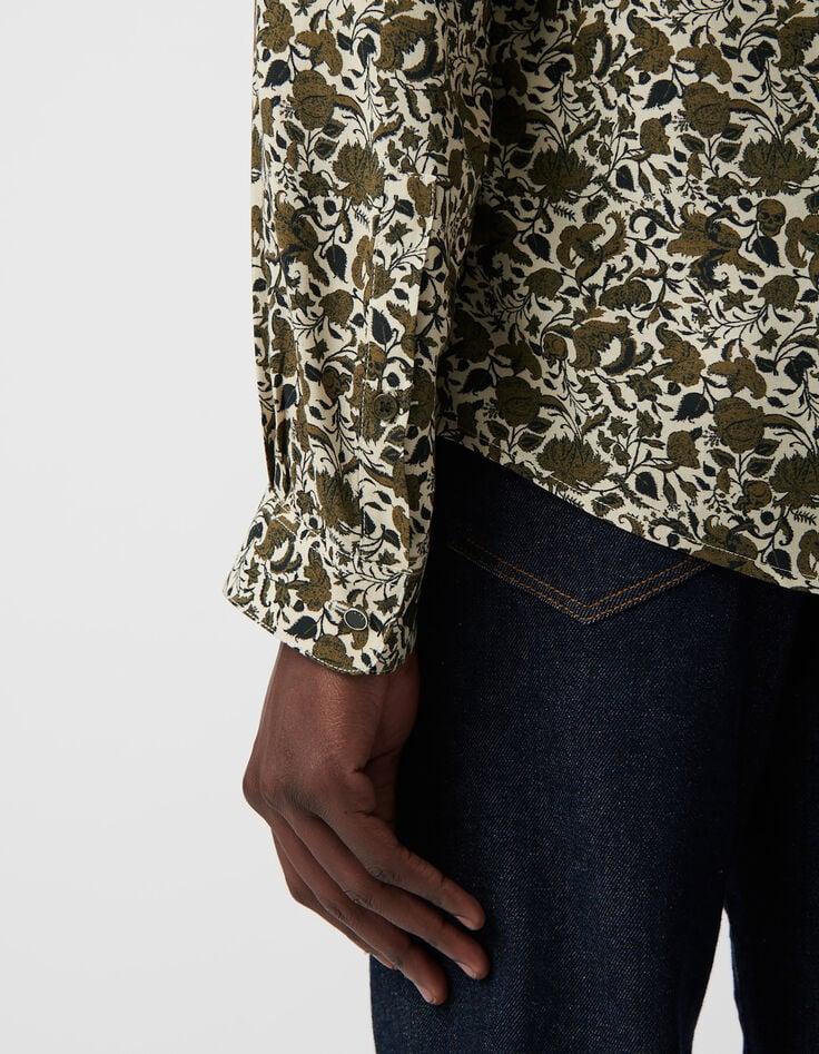 Ikks Chemise SLIM Kaki Imprimé Floral Têtes De Mort Homme