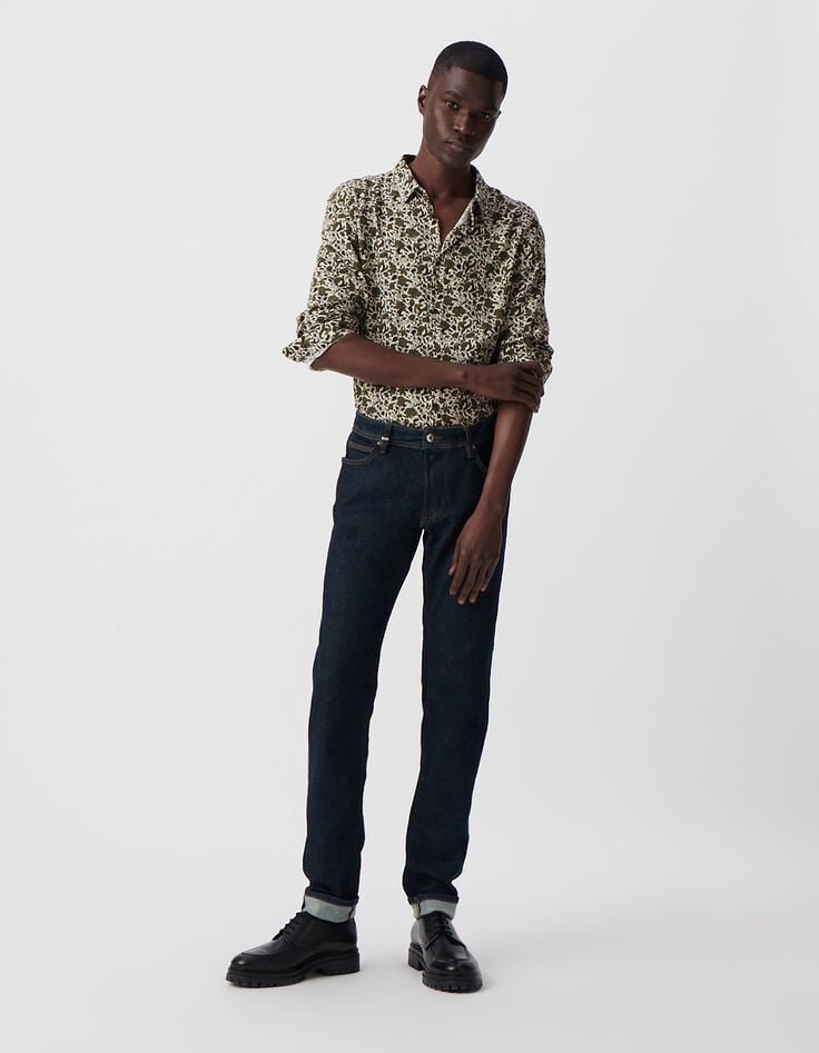 ikks Chemise SLIM kaki imprimé floral têtes de mort Homme