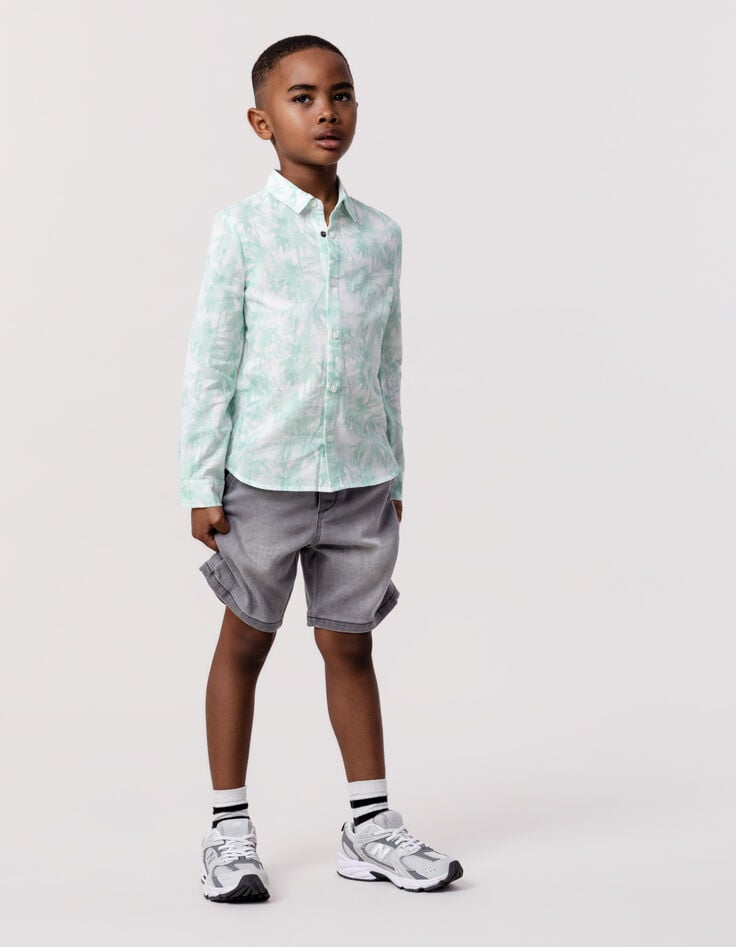 Ikks Chemise Verte Imprimé Palmiers Aquarellés Garçon