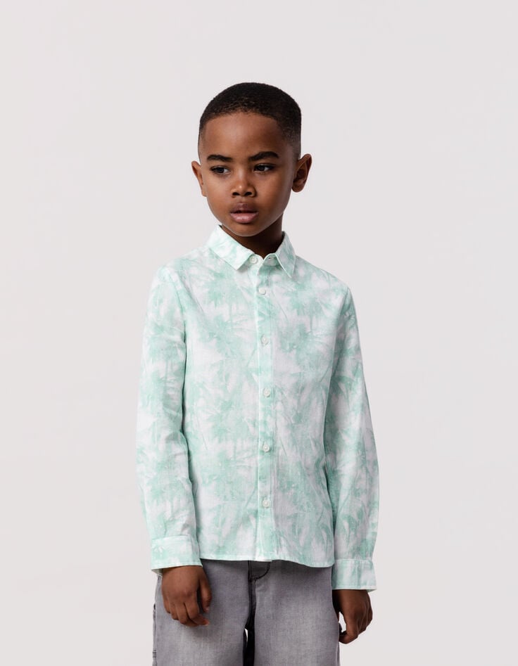 ikks Chemise verte imprimé palmiers aquarellés garçon