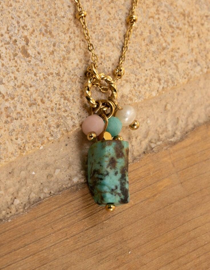 ikks Collier métal jaune avec pendentif perles I.Code