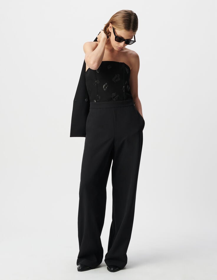 Ikks Combinaison-bustier Noire Motif Léopard Brodé Sequins Femme