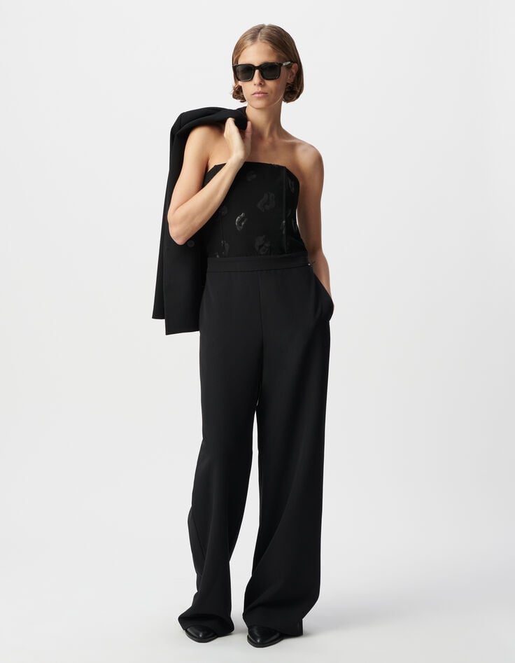 ikks Combinaison-bustier noire motif léopard brodé sequins Femme