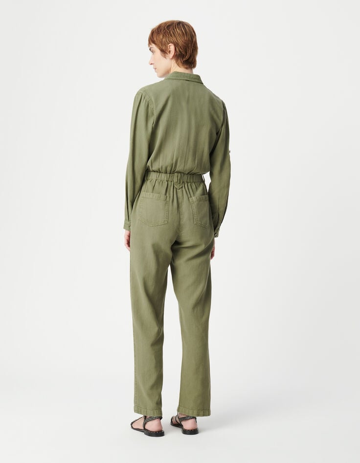 Ikks Combinaison En Jean Souple Kaki Taille élastiquée Femme