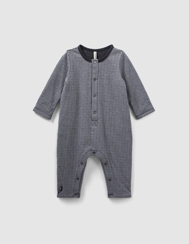 Ikks Combinaison Gris Chiné Rayé Print Dos Coton Bio Bébé