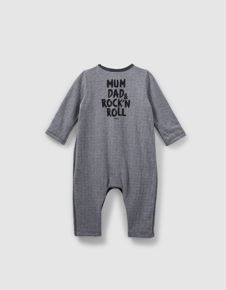 Ikks Combinaison Gris Chiné Rayé Print Dos Coton Bio Bébé