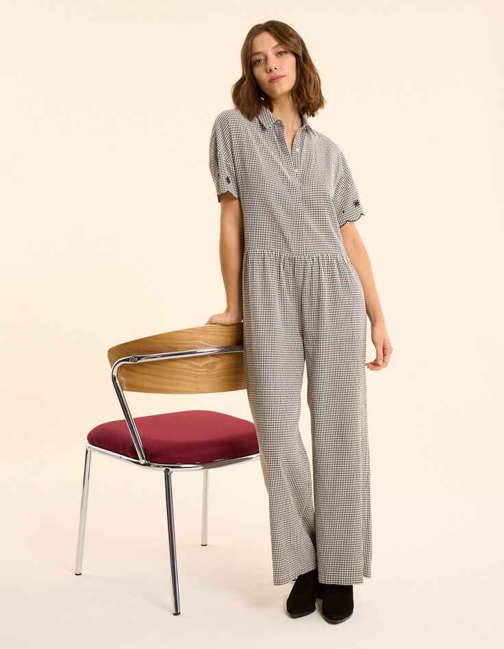 Ikks Combinaison-pantalon écrue Motif Vichy Et Broderies I.Code