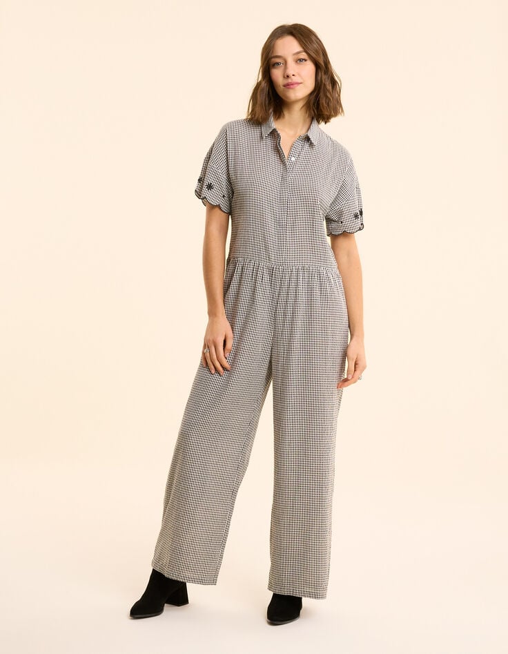 Ikks Combinaison-pantalon écrue Motif Vichy Et Broderies I.Code