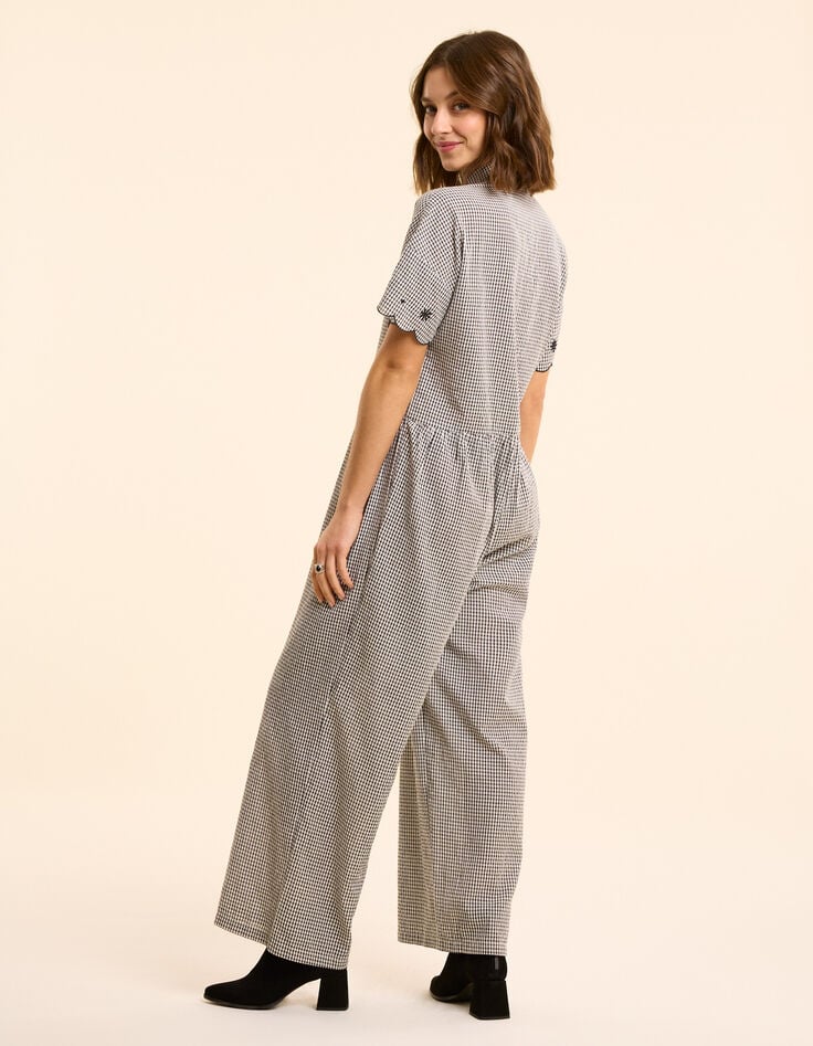 Ikks Combinaison-pantalon écrue Motif Vichy Et Broderies I.Code