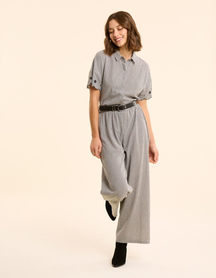 ikks Combinaison-pantalon écrue motif vichy et broderies I.Code