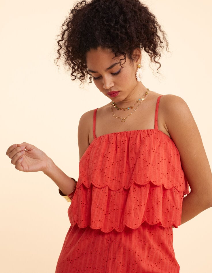 Ikks Combinaison-pantalon Rouge Broderie Anglaise I.Code