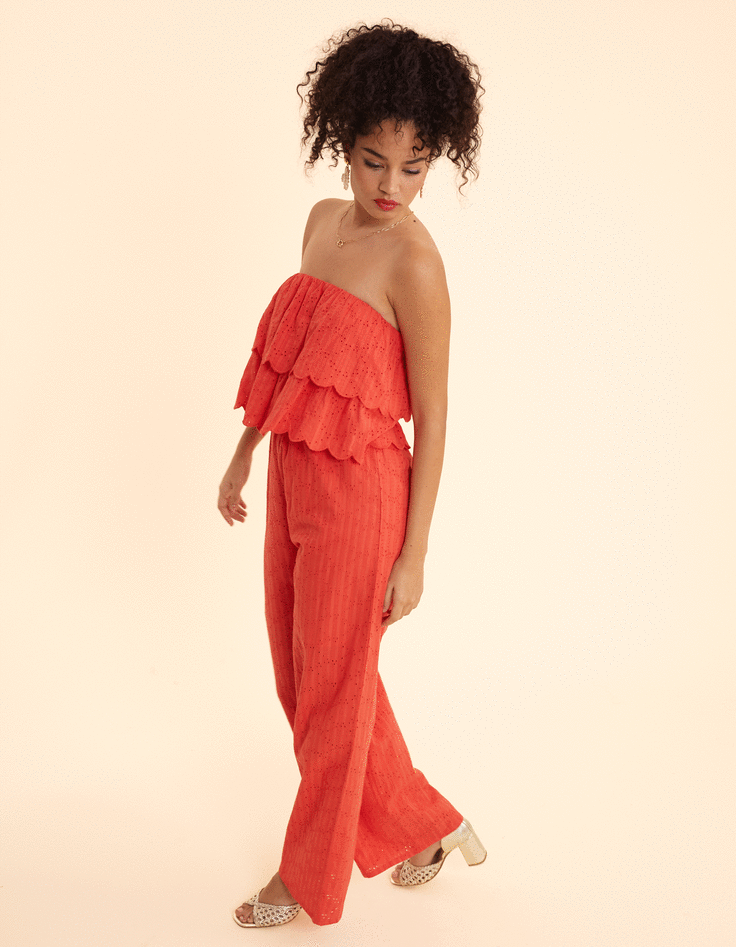 ikks Combinaison-pantalon rouge broderie anglaise I.Code