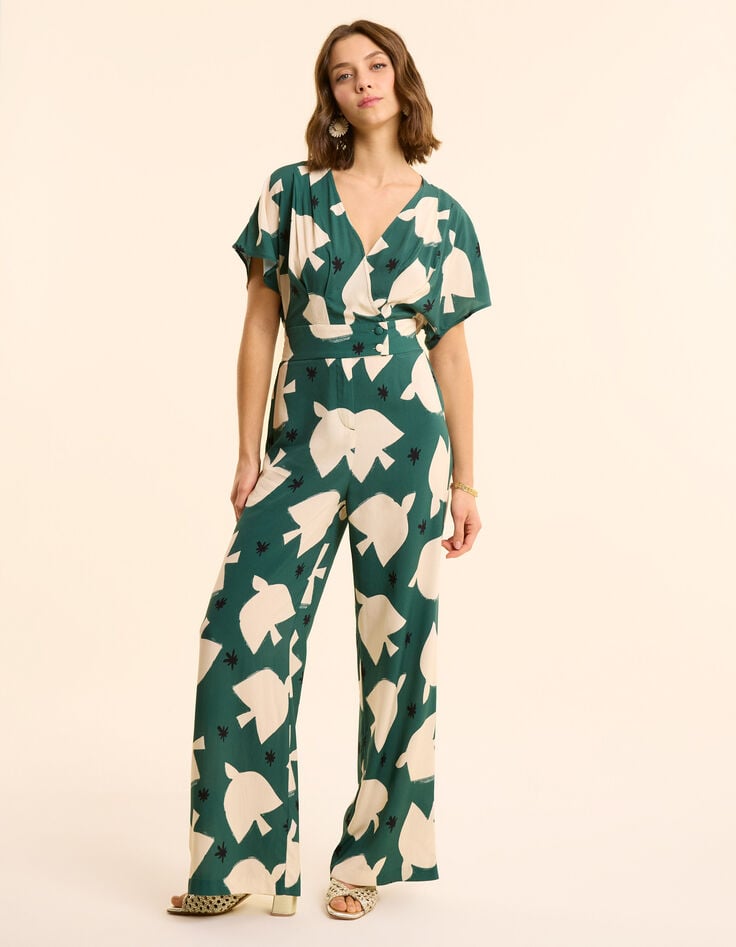 Ikks Combinaison-pantalon Verte Imprimé Maxi Oiseaux I.Code