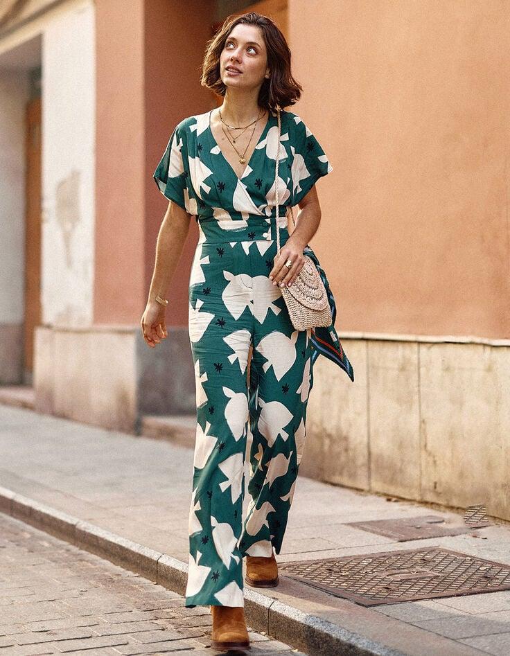 ikks Combinaison-pantalon verte imprimé maxi oiseaux I.Code