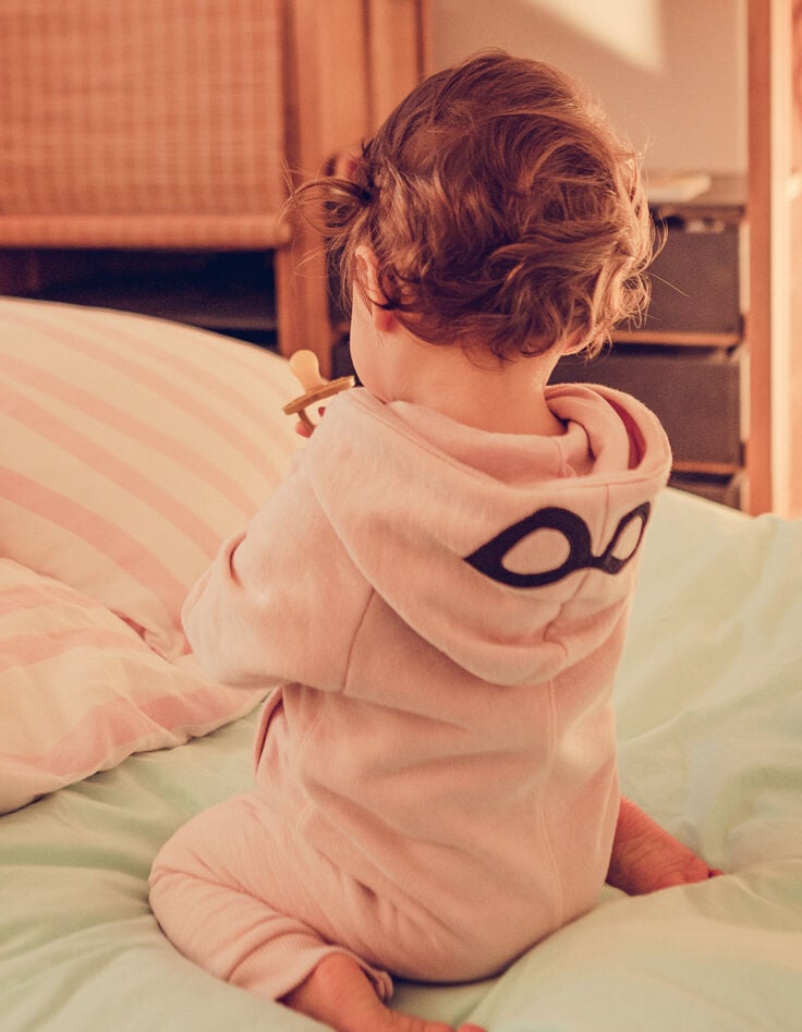 Ikks Combinaison Rose à Capuche-lunettes Molleton Bio Bébé