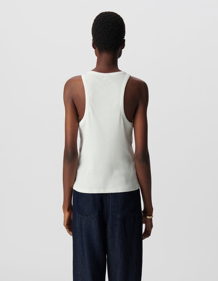 Ikks Débardeur Blanc Maille Côtelée Chevrons Brodés Dos Femme