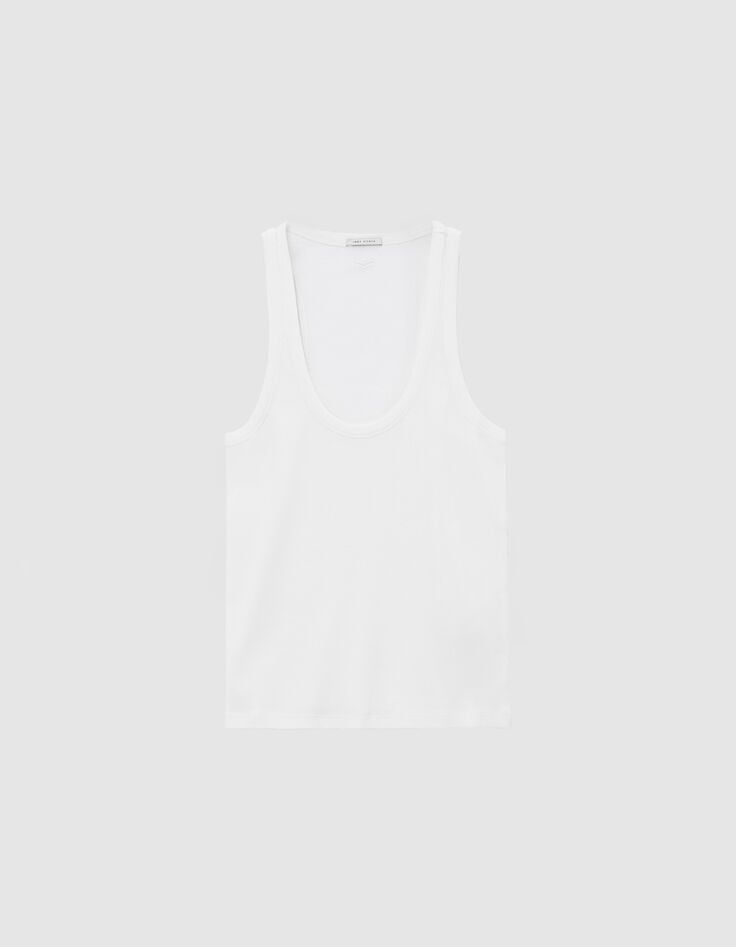 Ikks Débardeur Blanc Maille Côtelée Chevrons Brodés Dos Femme