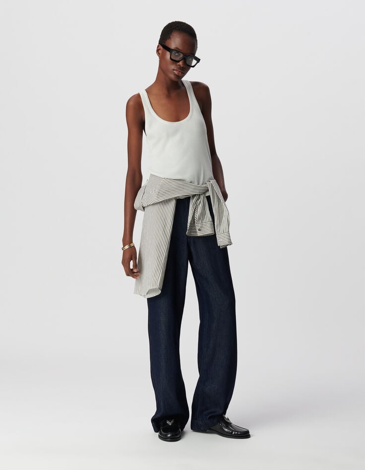 ikks Débardeur blanc maille côtelée chevrons brodés dos Femme