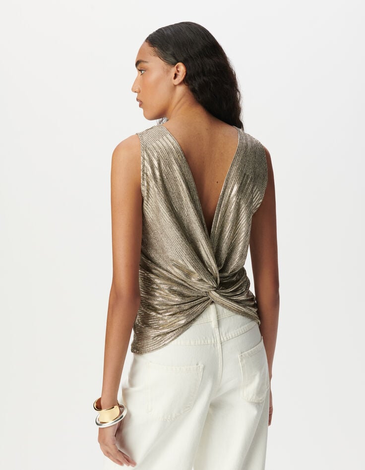 Ikks Débardeur Doré Maille Métallisée Noeud Dos Femme