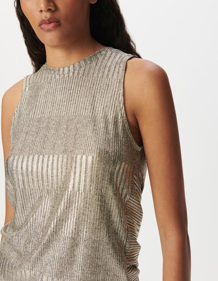 Ikks Débardeur Doré Maille Métallisée Noeud Dos Femme