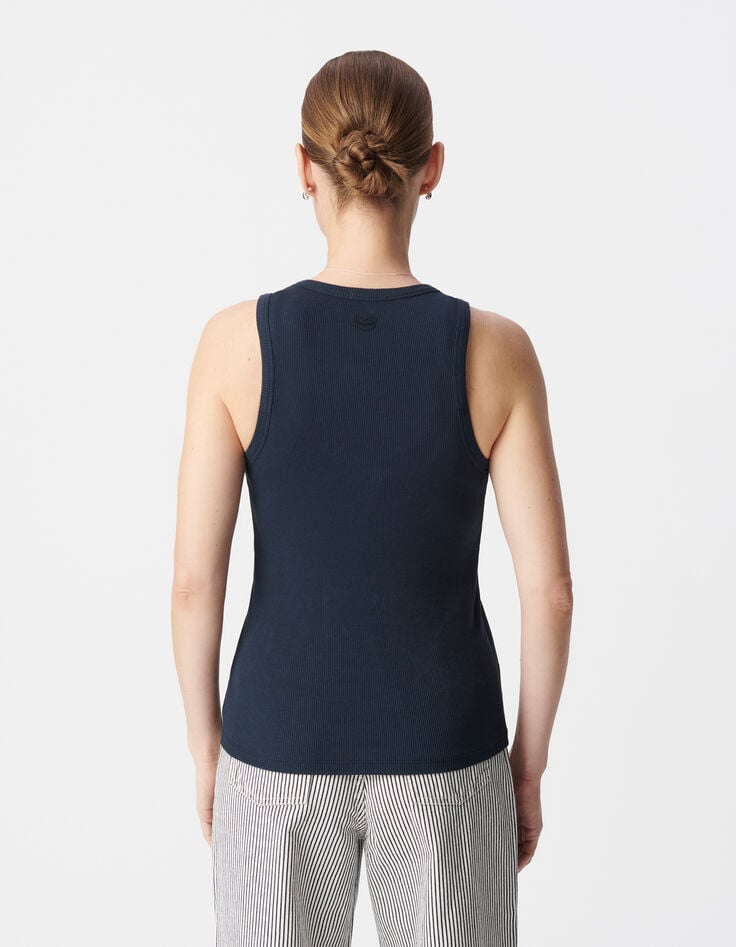 Ikks Débardeur Marine Maille Côtelée Chevrons Brodés Dos Femme