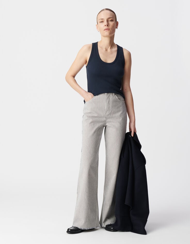 ikks Débardeur marine maille côtelée chevrons brodés dos Femme