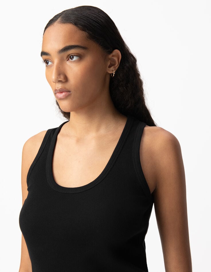 Ikks Débardeur Noir Maille Côtelée Chevrons Brodés Dos Femme