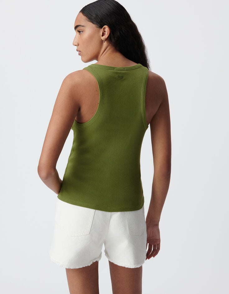 Ikks Débardeur Vert Maille Côtelée Chevrons Brodés Dos Femme