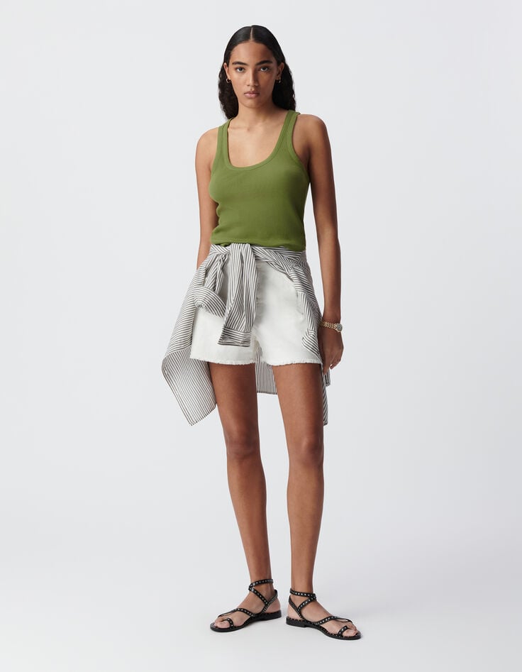 ikks Débardeur vert maille côtelée chevrons brodés dos Femme