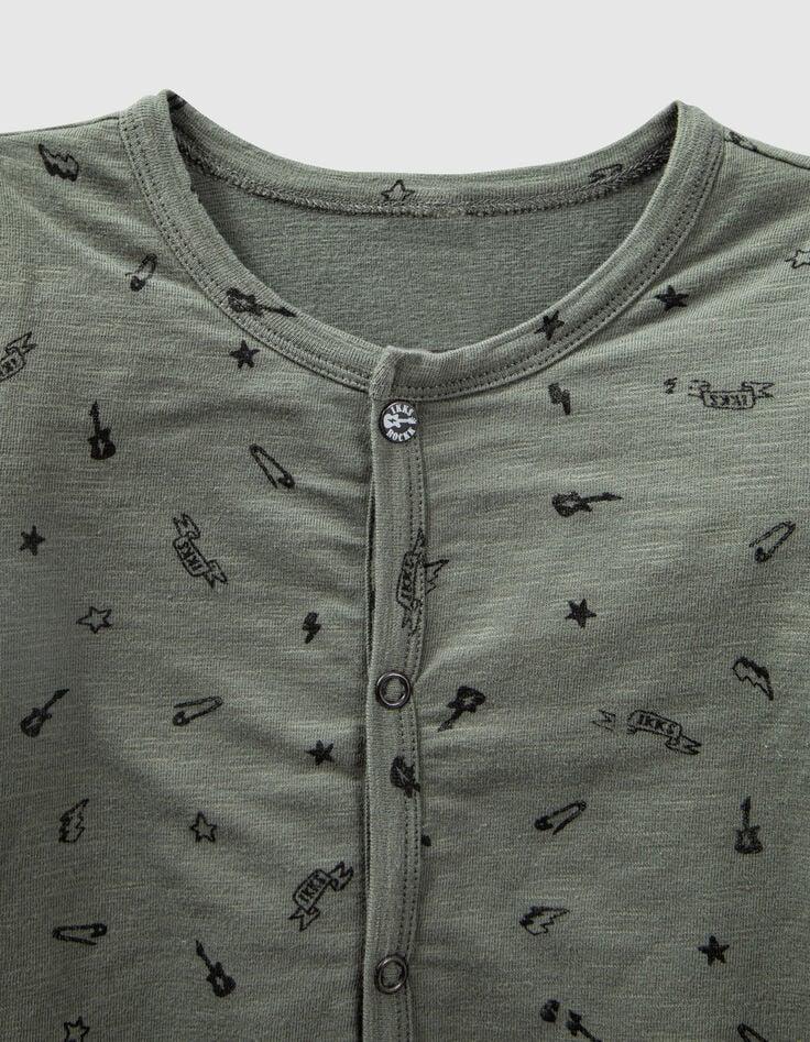 Ikks Dors-bien Kaki Clair Imprimé Rock Coton Bio Bébé