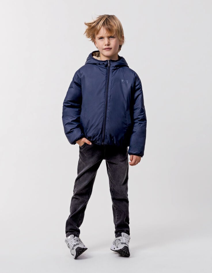 Ikks Doudoune Réversible Beige Et Marine Recyclée Garçon