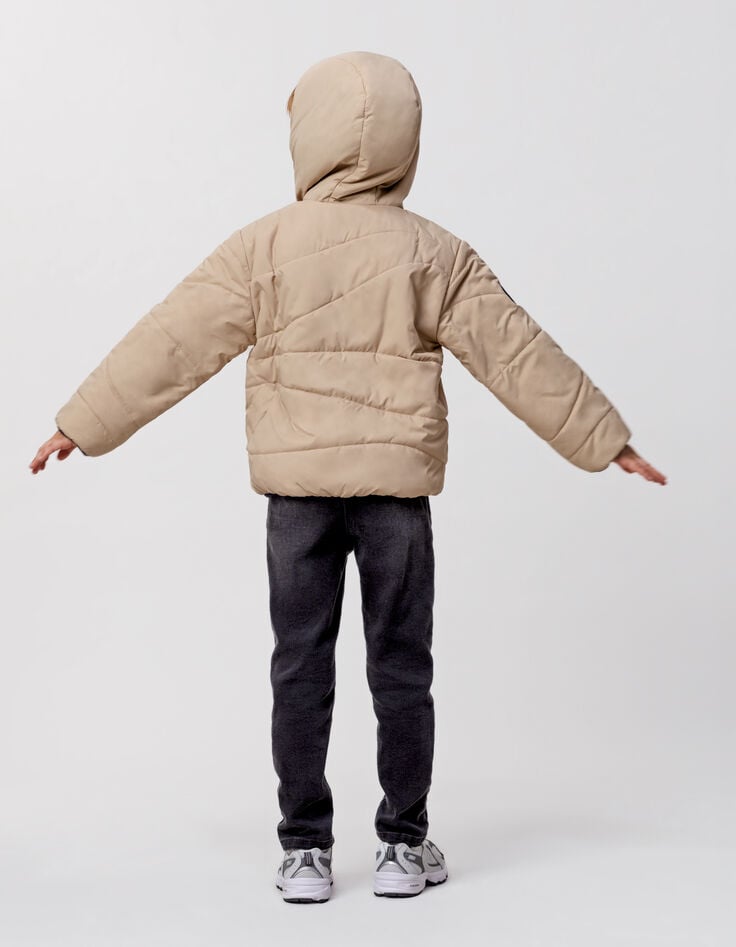 Ikks Doudoune Réversible Beige Et Marine Recyclée Garçon