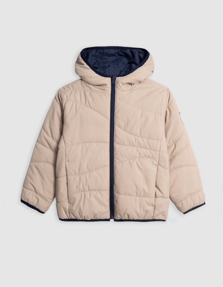 Ikks Doudoune Réversible Beige Et Marine Recyclée Garçon