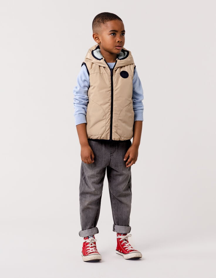Ikks Doudoune Réversible Beige Et Vert D'eau Garçon