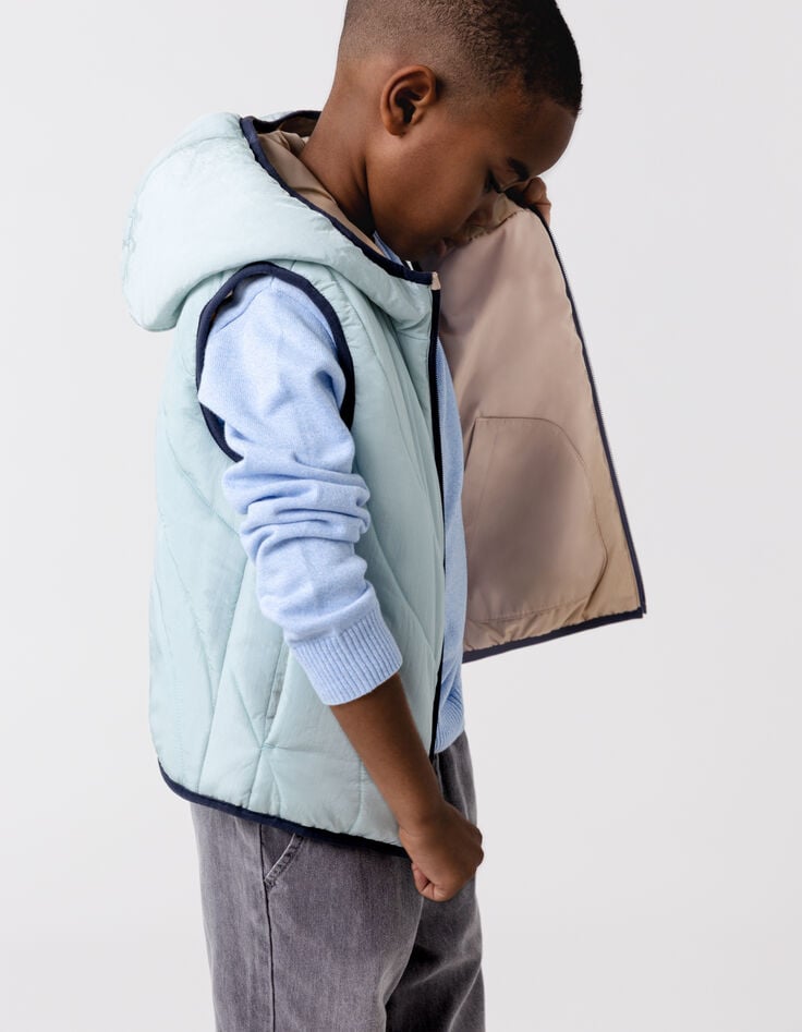 Ikks Doudoune Réversible Beige Et Vert D'eau Garçon