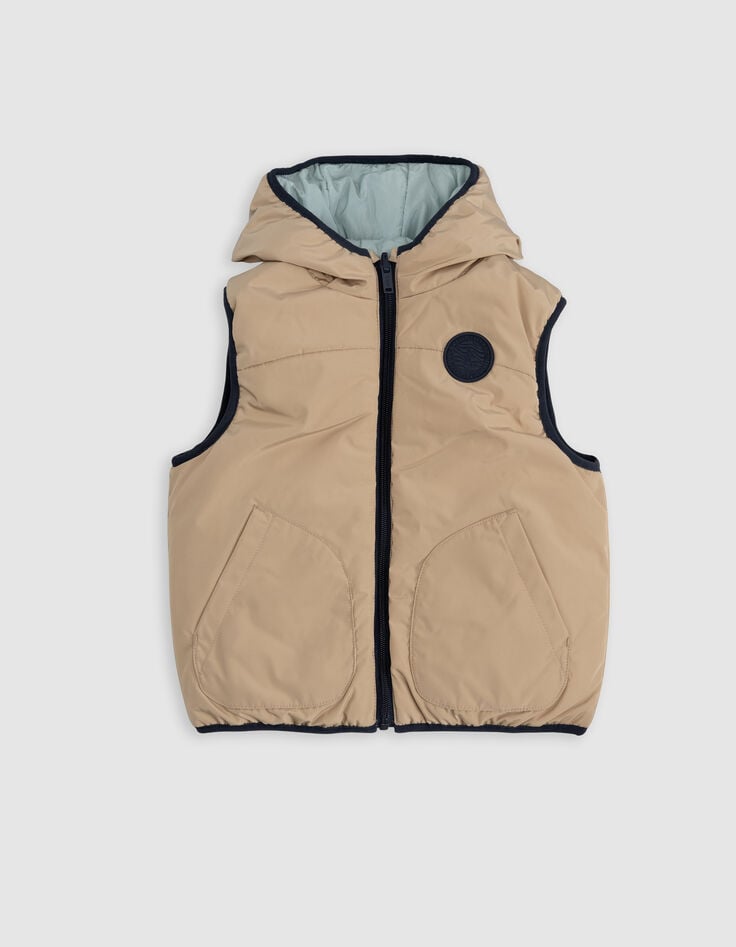 Ikks Doudoune Réversible Beige Et Vert D'eau Garçon