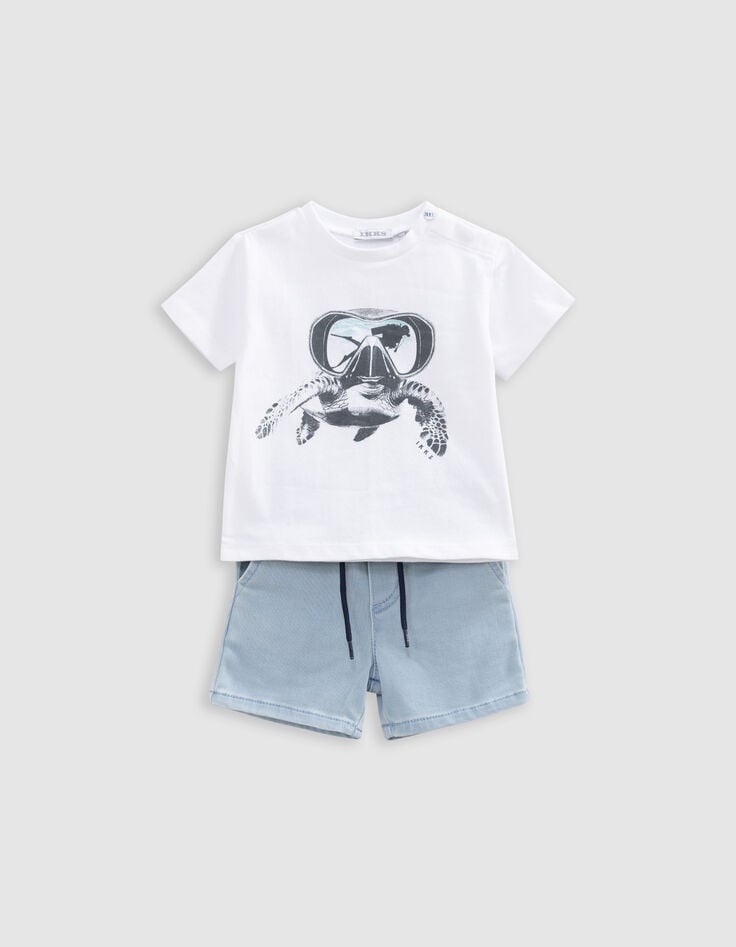Ikks Ensemble Bermuda Bleu Et T-shirt Blanc Bébé Garçon