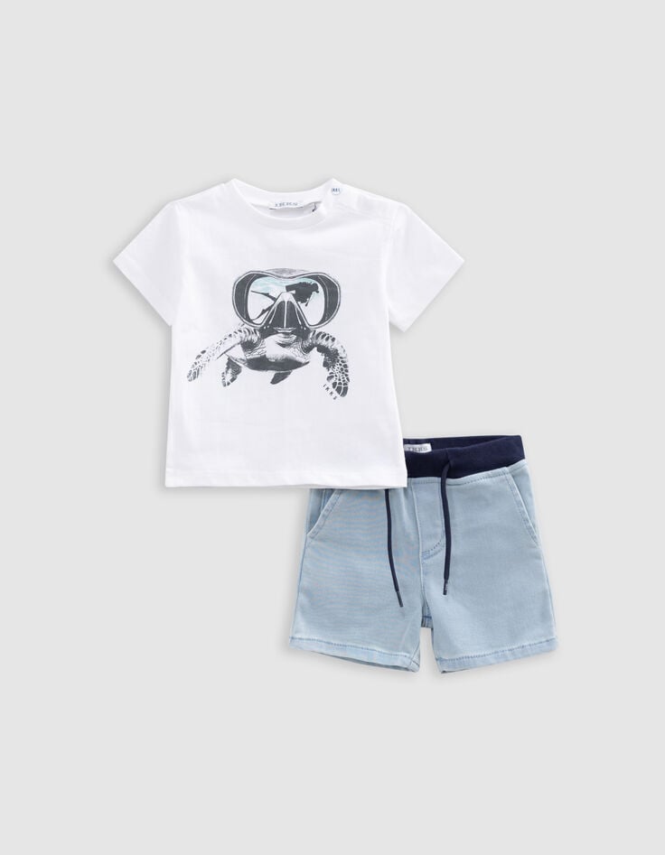 ikks Ensemble bermuda bleu et T-shirt blanc bébé garçon